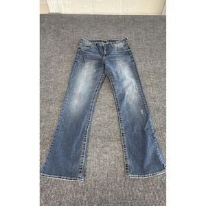 Common Genes Women's Blue Bootcut Stretch Denim Embroidered Pocket Jeans Sz 14